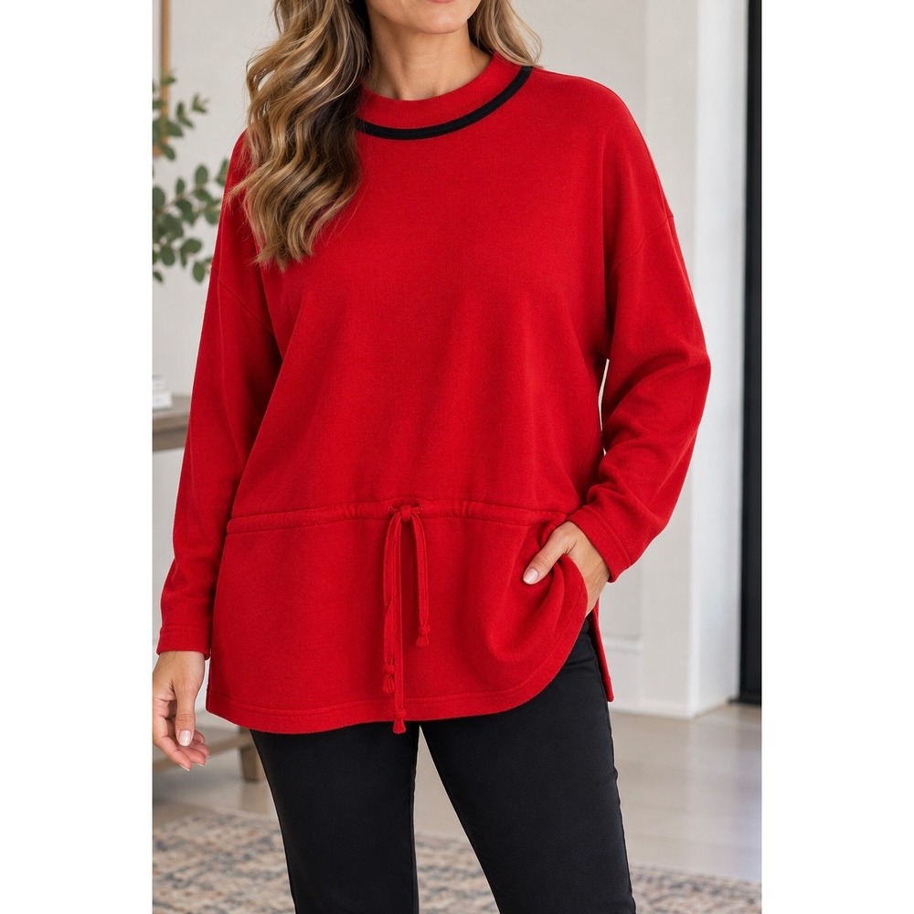 Andover Vintage Red Fleece Tunic Sweatshirt Drawstring Waist Made in USA XL